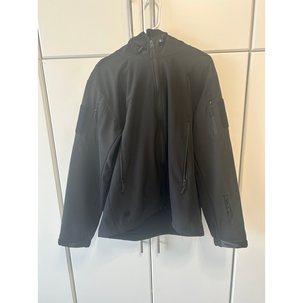 Mens Tactical Softshell Jacket Black‎ Full Zip Hooded Fleece Lined XL